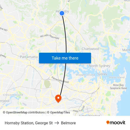 Hornsby Station, George St to Belmore map