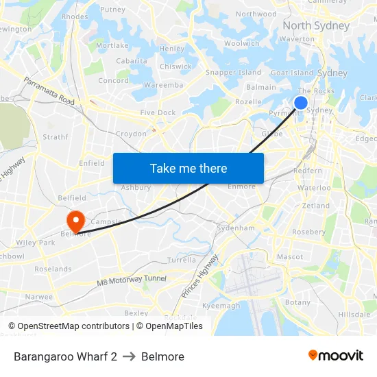 Barangaroo Wharf 2 to Belmore map