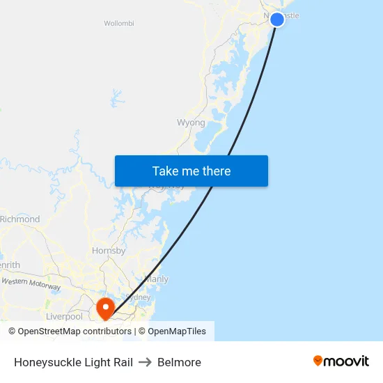 Honeysuckle Light Rail to Belmore map