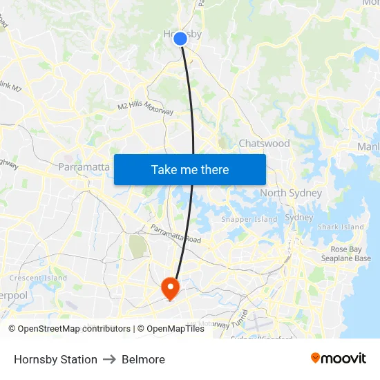 Hornsby Station to Belmore map