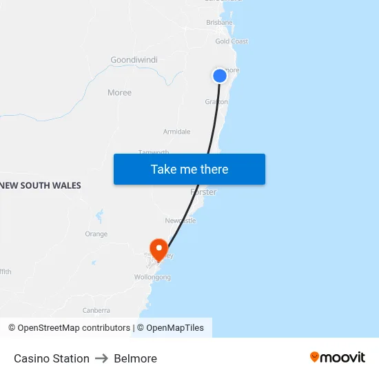 Casino Station to Belmore map