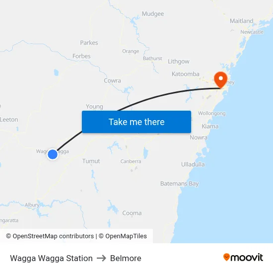 Wagga Wagga Station to Belmore map