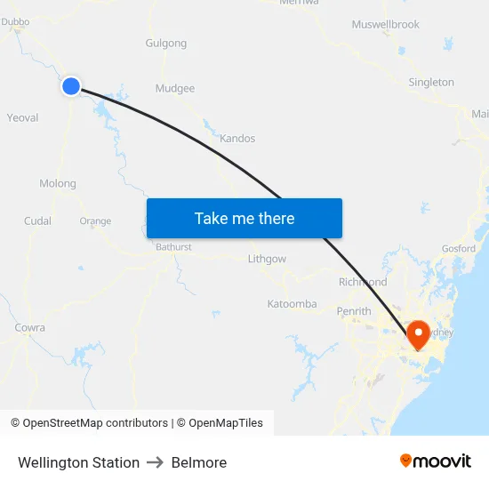 Wellington Station to Belmore map