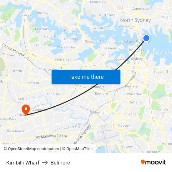 Kirribilli Wharf to Belmore map