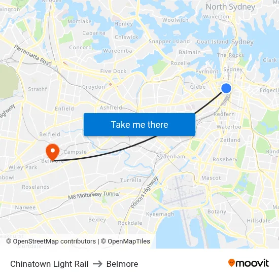 Chinatown Light Rail to Belmore map
