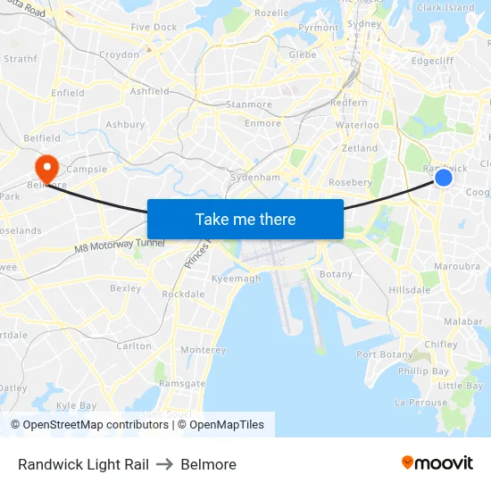 Randwick Light Rail to Belmore map
