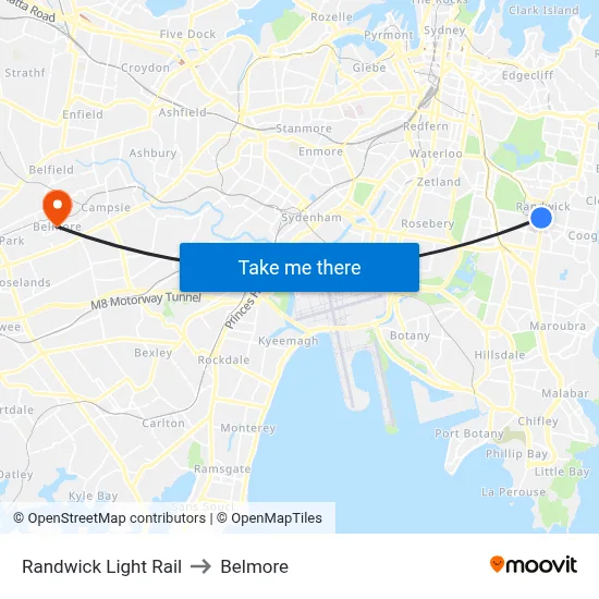 Randwick Light Rail to Belmore map