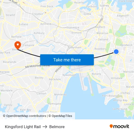 Kingsford Light Rail to Belmore map