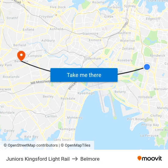 Juniors Kingsford Light Rail to Belmore map