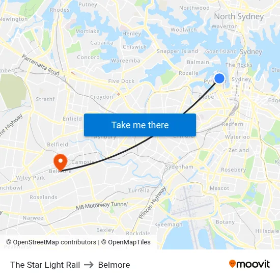 The Star Light Rail to Belmore map