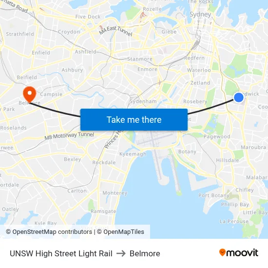 UNSW High Street Light Rail to Belmore map