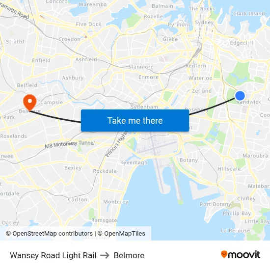 Wansey Road Light Rail to Belmore map