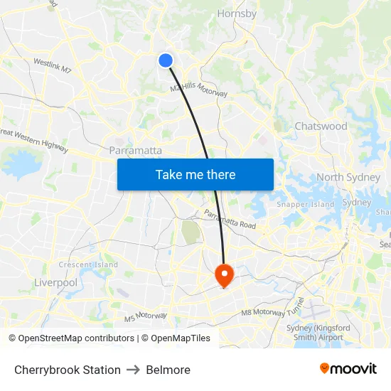 Cherrybrook Station to Belmore map