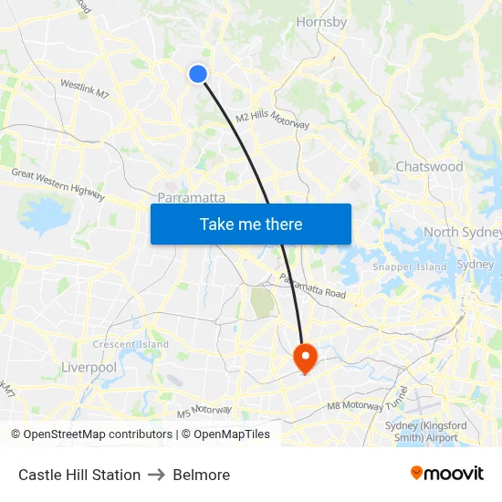 Castle Hill Station to Belmore map