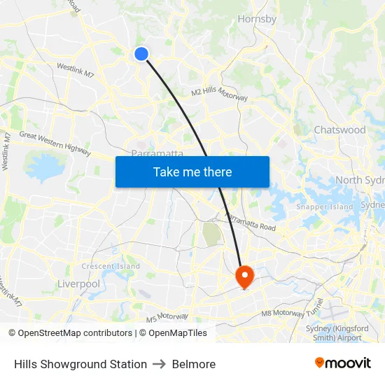Hills Showground Station to Belmore map