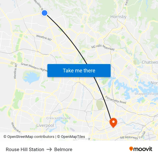 Rouse Hill Station to Belmore map