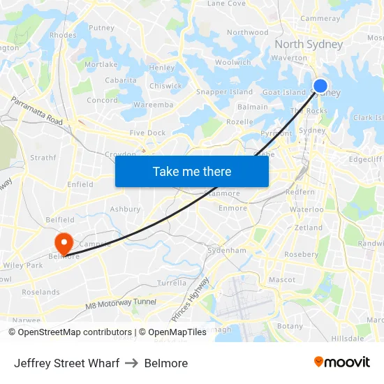 Jeffrey Street Wharf to Belmore map