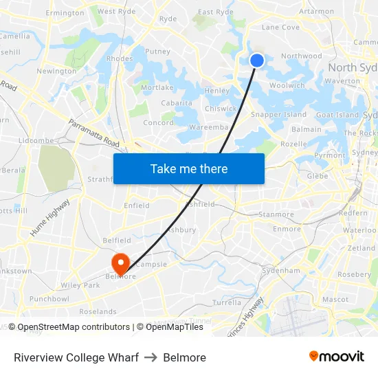 Riverview College Wharf to Belmore map