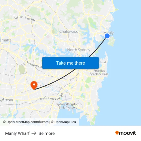 Manly Wharf to Belmore map