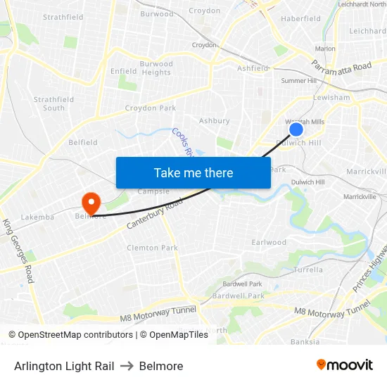 Arlington Light Rail to Belmore map