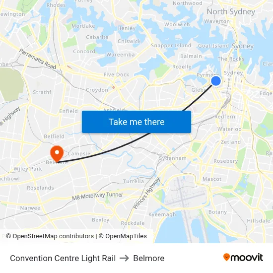 Convention Centre Light Rail to Belmore map