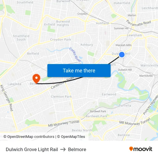Dulwich Grove Light Rail to Belmore map