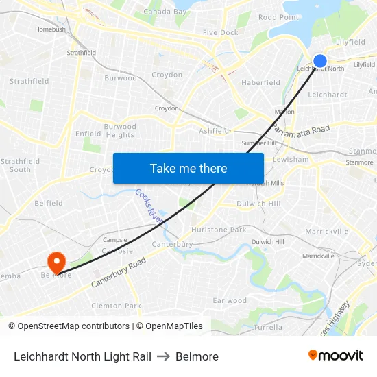 Leichhardt North Light Rail to Belmore map