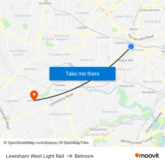 Lewisham West Light Rail to Belmore map