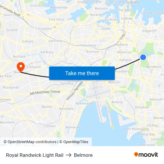 Royal Randwick Light Rail to Belmore map