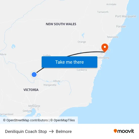 Deniliquin Coach Stop to Belmore map