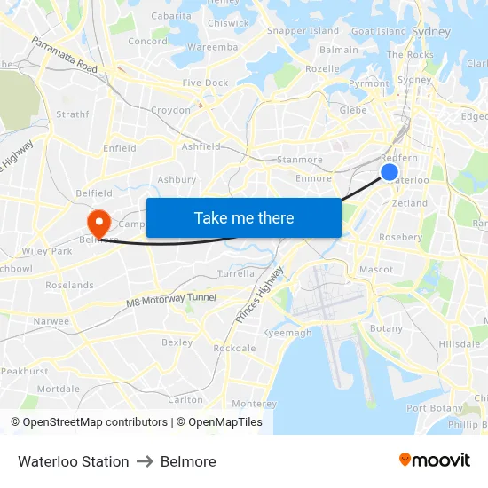 Waterloo Station to Belmore map