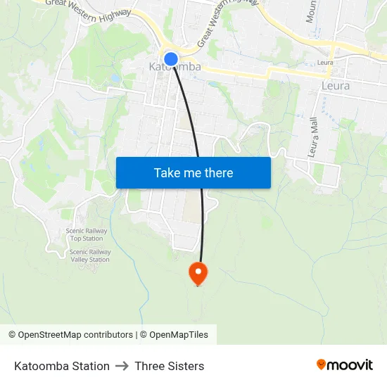 Katoomba Station to Three Sisters map
