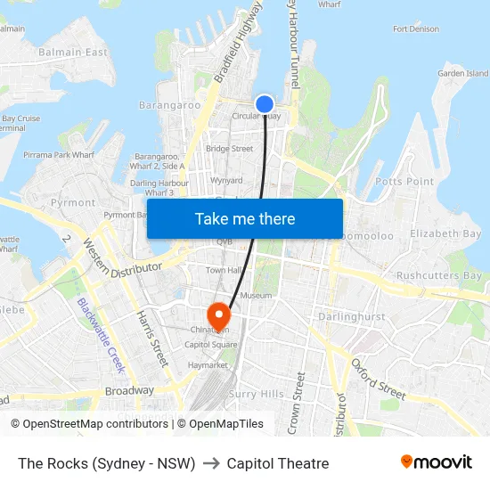 The Rocks (Sydney - NSW) to Capitol Theatre map