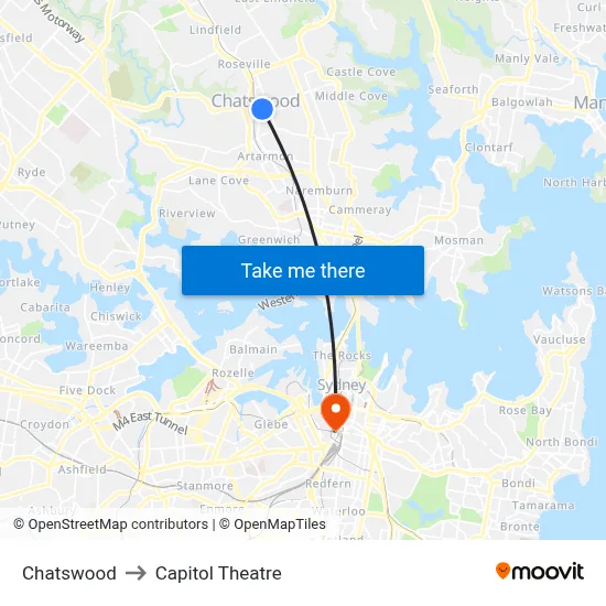 Chatswood to Capitol Theatre map