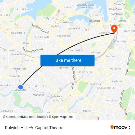 Dulwich Hill to Capitol Theatre map