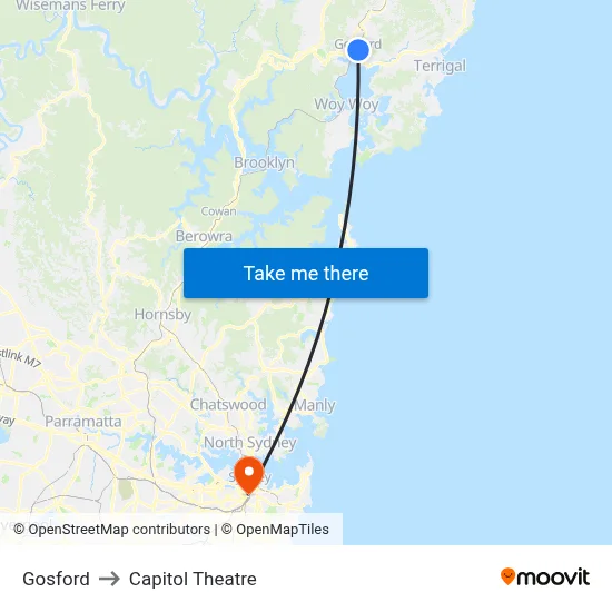 Gosford to Capitol Theatre map