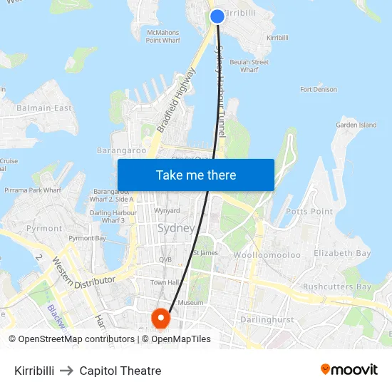 Kirribilli to Capitol Theatre map