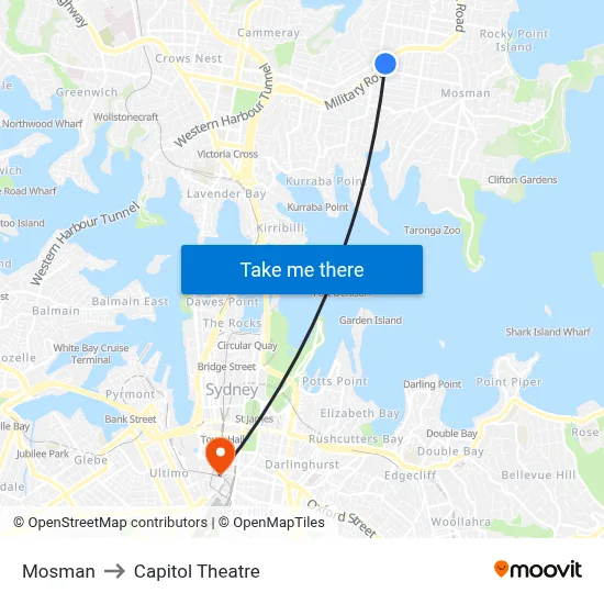 Mosman to Capitol Theatre map