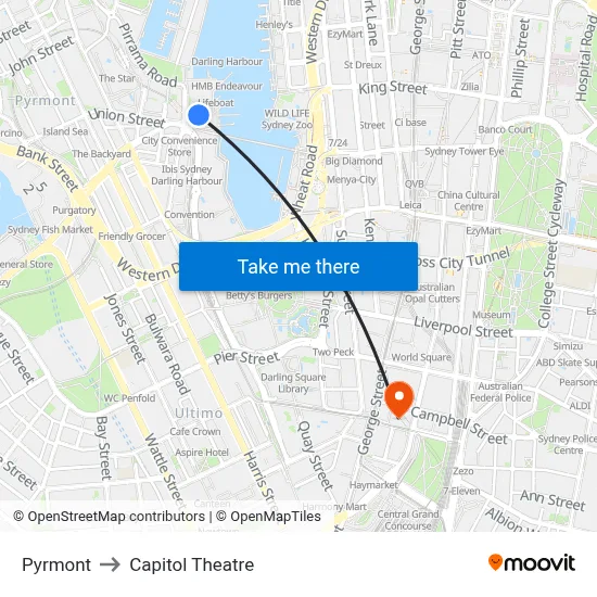 Pyrmont to Capitol Theatre map