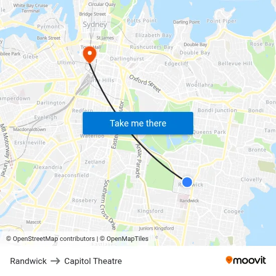 Randwick to Capitol Theatre map