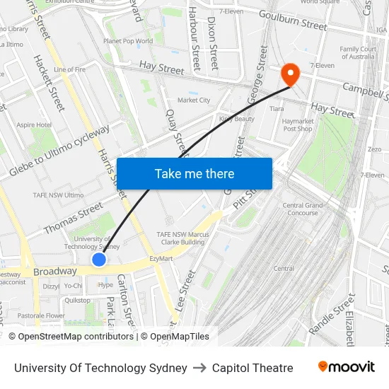 University Of Technology Sydney to Capitol Theatre map