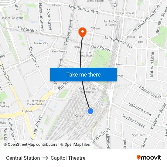 Central Station to Capitol Theatre map