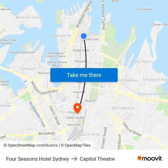 Four Seasons Hotel Sydney to Capitol Theatre map