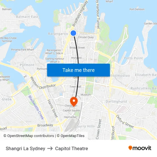 Shangri La Sydney to Capitol Theatre map