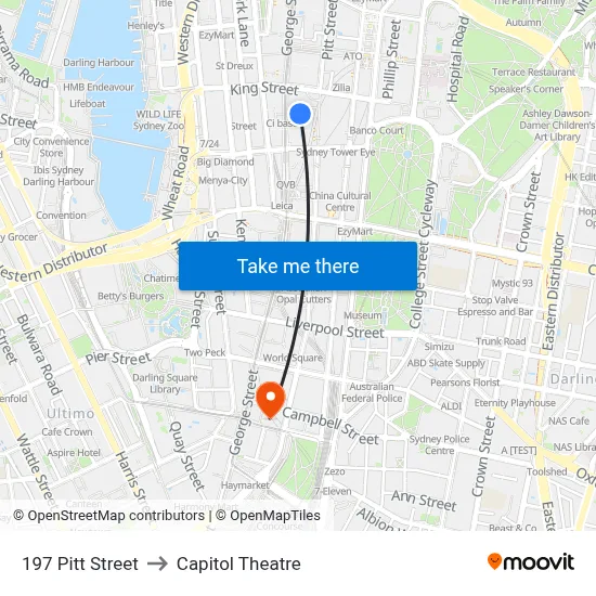 197 Pitt Street to Capitol Theatre map