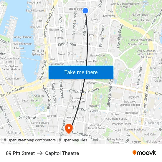 89 Pitt Street to Capitol Theatre map