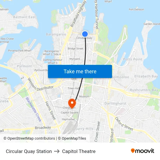 Circular Quay Station to Capitol Theatre map