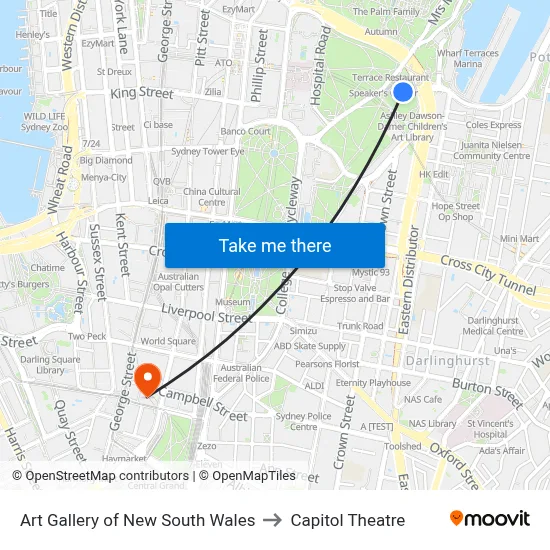 Art Gallery of New South Wales to Capitol Theatre map