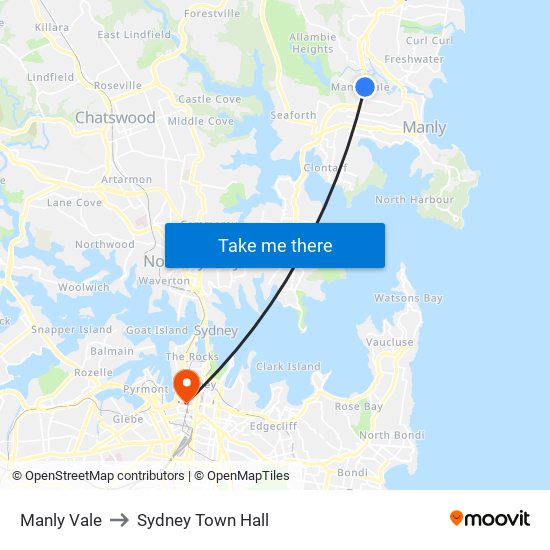 Manly Vale to Sydney Town Hall map
