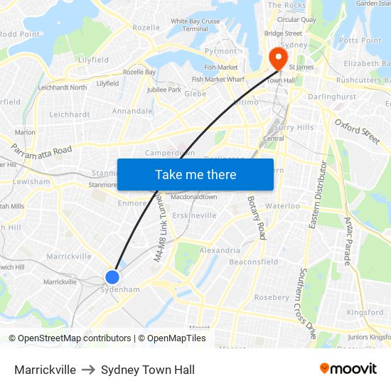 Marrickville to Sydney Town Hall map